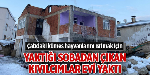 Çatıdaki kümes hayvanlarını ısıtmak için yaktığı sobadan çıkan kıvılcımlar evi yaktı