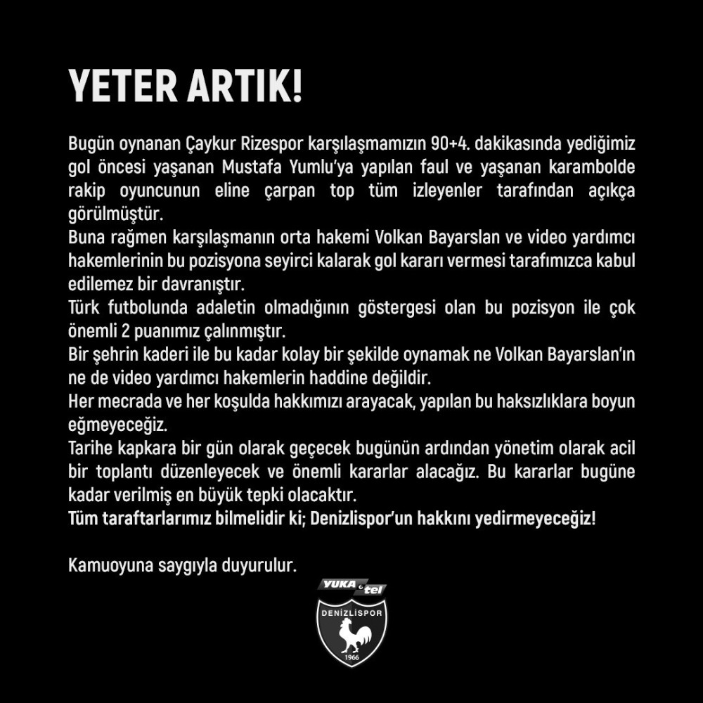 Denizlispor ‘sportmenliğe aykırı açıklamaları’ nedeniyle PFDK’ya sevk edildi