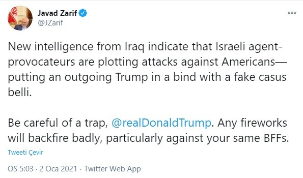 İran’dan Trump’a “İsrailli provokatör ajanlar saldırı planlıyor” uyarısı