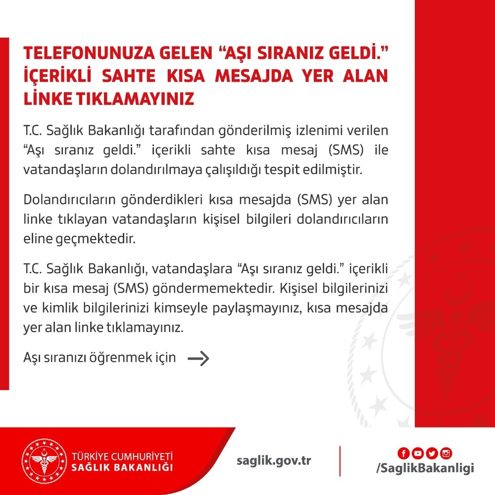 Sağlık Bakanlığından “sahte kısa mesaj” uyarısı