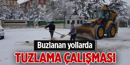 Buzlanan yollarda tuzlama çalışması