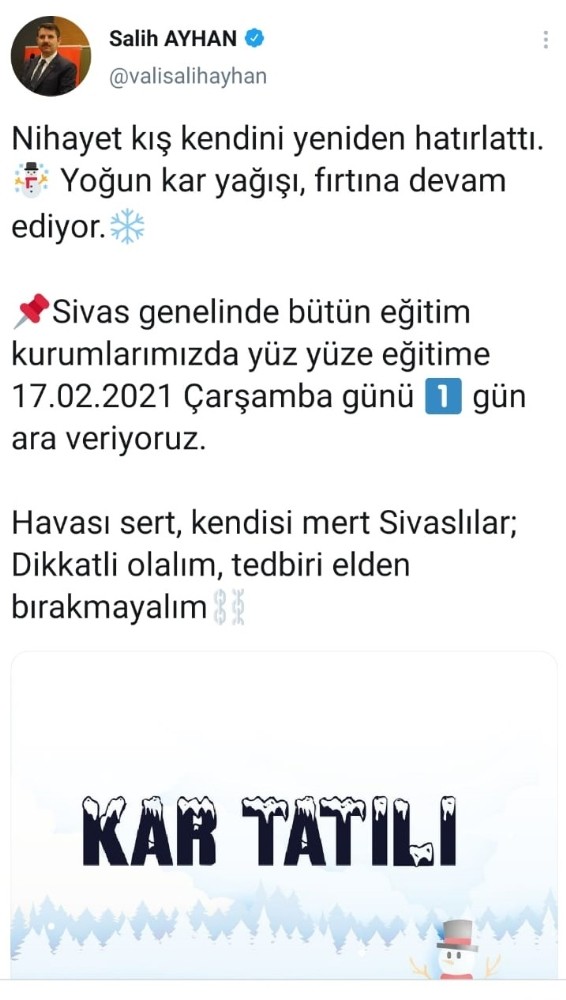 Sivas’ta eğitime kar engeli
