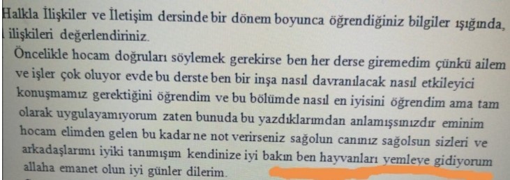 Üniversite öğrencisinden final sınavında tebessüm ettiren cevap